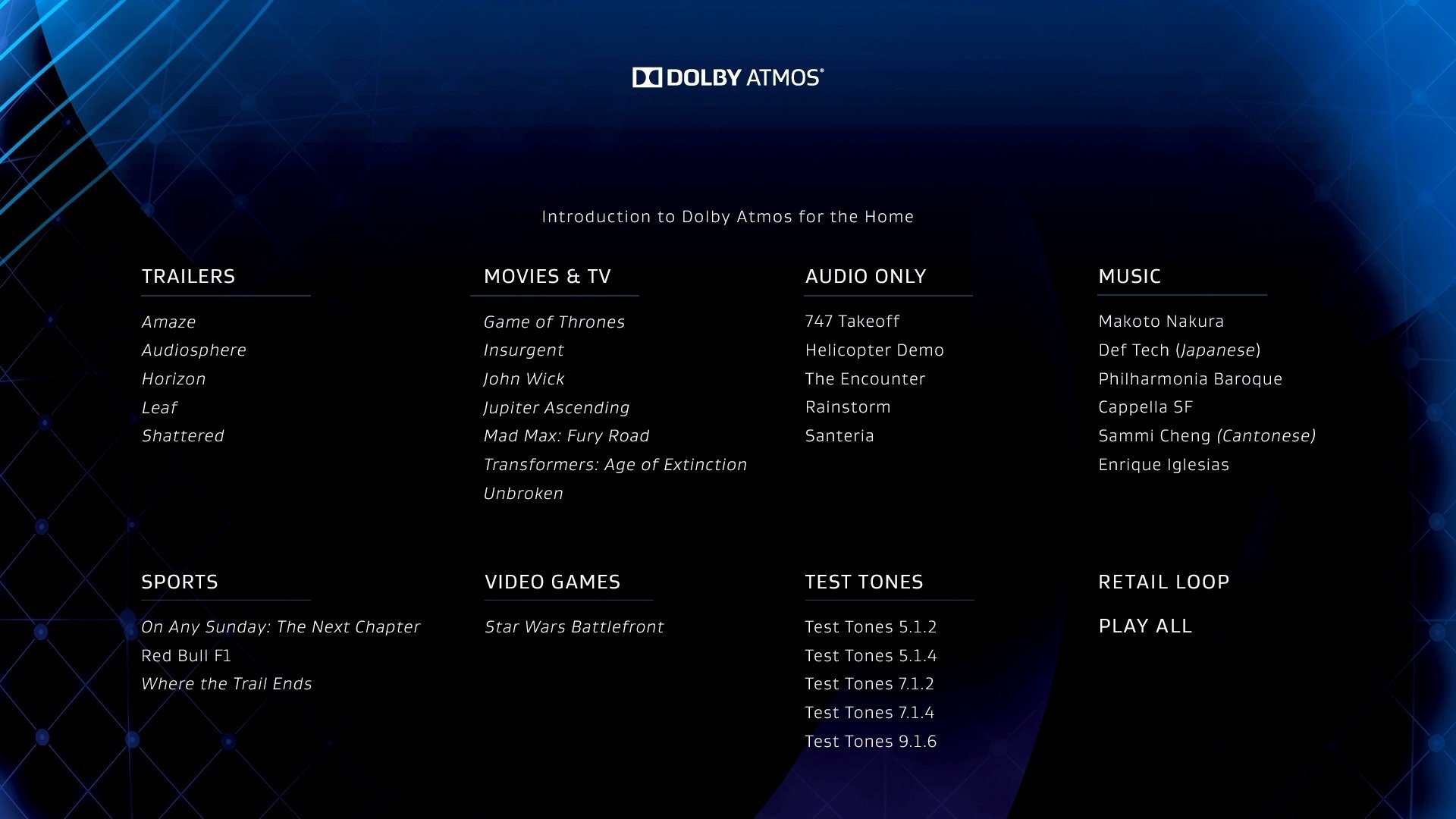 Dolby Atmos® Demo Disc 2015 Background