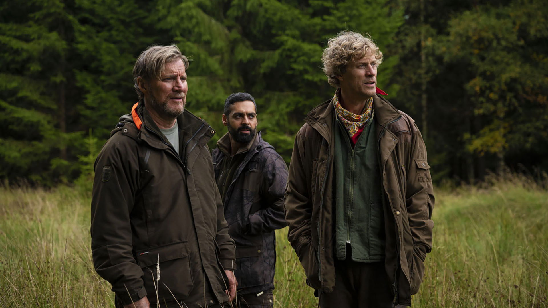 Hunters on a White Field Background